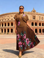 Women Elegant Floral Printed Skirt Set
