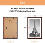upsimples 11x17 Picture Frame Set of 5, Display Pictures 9x15 with Mat or 11x17 Without Mat, Wall Gallery Photo Frames, Brown