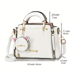 Letter Decor Hand Satchel Bag, Stylish Shoulder Zipper Bag With Mini Coin Purse, Crossbody Bag For Work