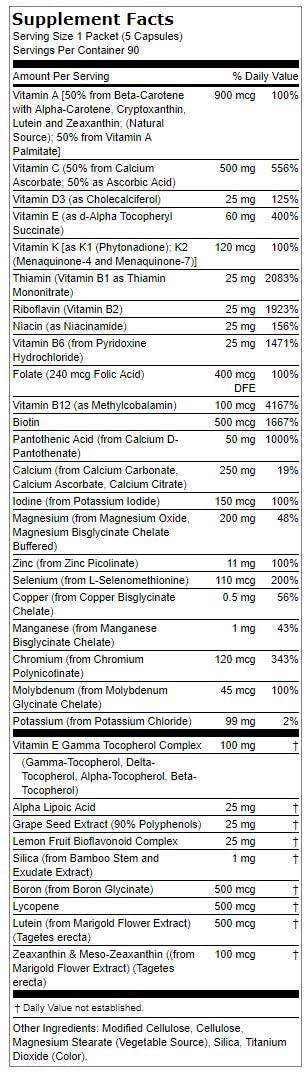 Lindberg Varsity Pack 1, 90 Multi-Vitamin and Mineral Packets with Antioxidants, Carotenoids, and More