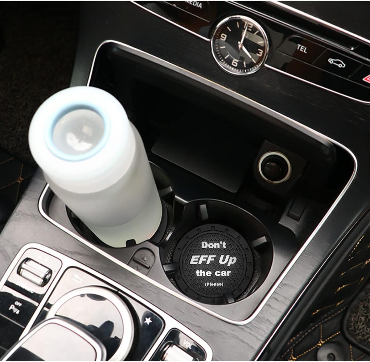 8sanlione 2 Pack Car Cup Holder Coasters, 2.75 Inch Non-Slip PVC Insert Cup Coaster, Anti-Scratch Auto Cup Mats for Women Men, Vehicle Interior Accessories Universal for Car, SUV, Truck (A Black/2PCS)