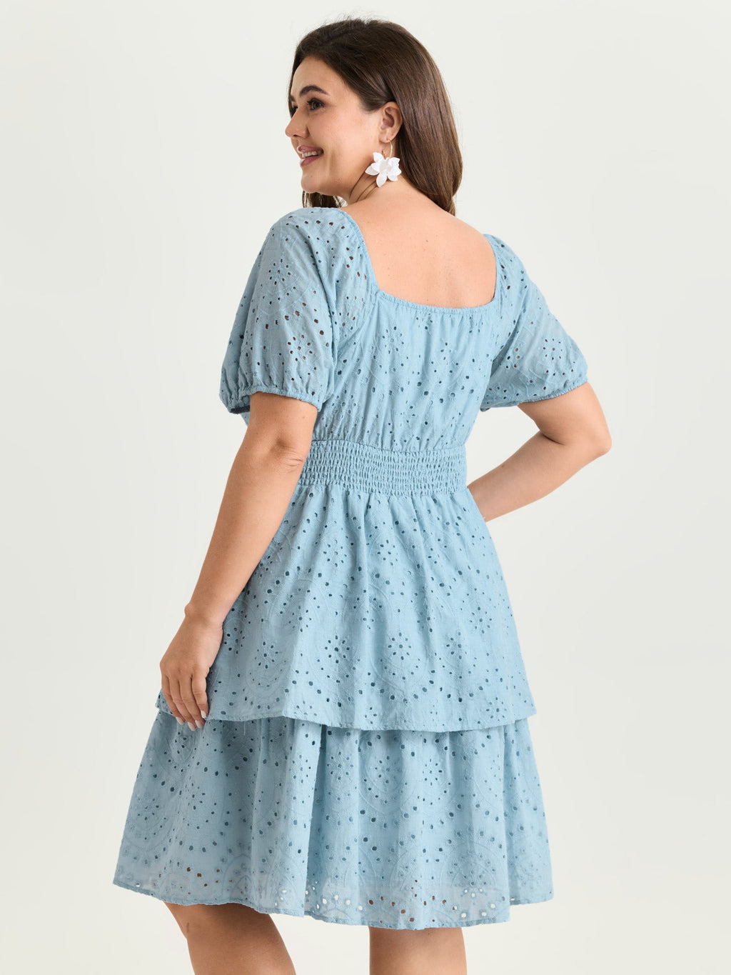 Eyelet Embroidered Cinched Waist Mini Dress