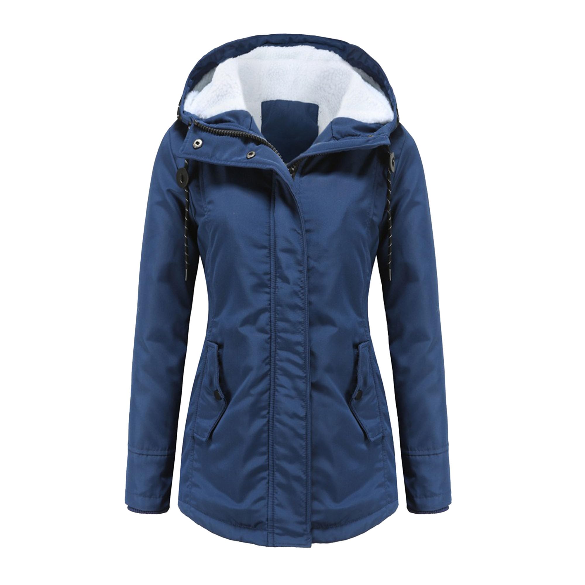 DGHM-JLMY 1/2 Pack Women's Windproof Waterproof Cotton Coats Fashion Warm Hooded Outerwear Solid Thick Fleece Jacket