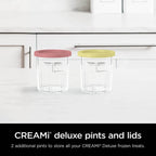 Ninja XSKPNTLD2 Creami Deluxe Pints-2 Pack, compatible with nc500 series creami deluxe ice cream makers, bpa-free & dishwasher safe, 16 oz, coral & yellow lids