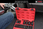 K Tool International 1/2" Drive SAE Deep Impact Socket Set; 19 Pieces, Heat Treated Chrome-Moly Steel, Laser Engraved; KTI33202