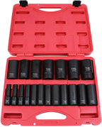 K Tool International 1/2" Drive SAE Deep Impact Socket Set; 19 Pieces, Heat Treated Chrome-Moly Steel, Laser Engraved; KTI33202