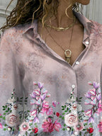 Casual Floral Print Gradient Long Sleeve Shirt