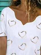 Ladies V-neck Printed Fashion Casual Short-sleeved T-shirt