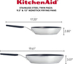 KitchenAid Stainless Steel Nonstick Frying Pans/Skillet Set, 9.5 Inch and 12 Inch, Brushed Stainless Steel