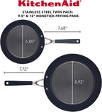 KitchenAid Stainless Steel Nonstick Frying Pans/Skillet Set, 9.5 Inch and 12 Inch, Brushed Stainless Steel