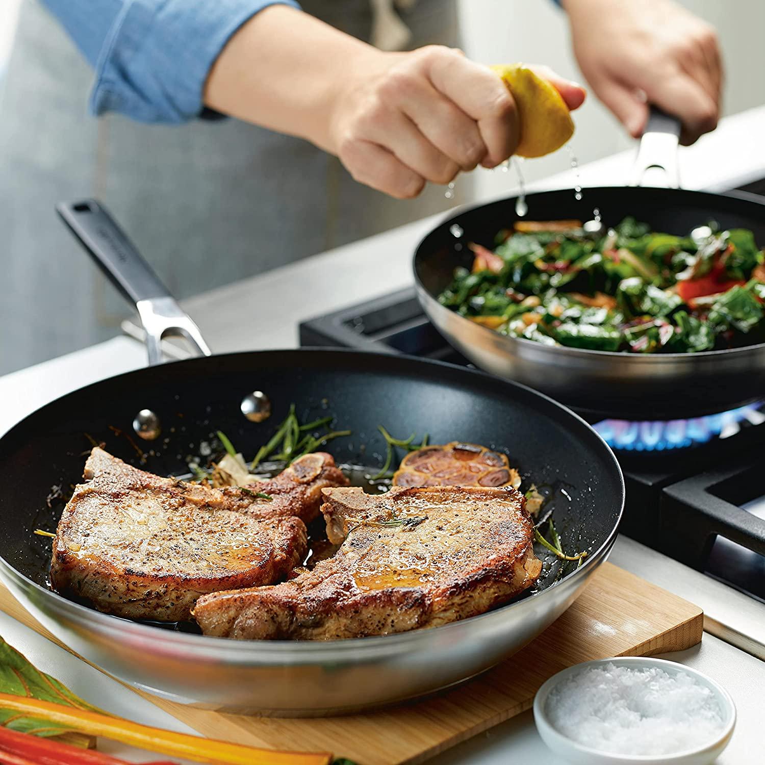 KitchenAid Stainless Steel Nonstick Frying Pans/Skillet Set, 9.5 Inch and 12 Inch, Brushed Stainless Steel