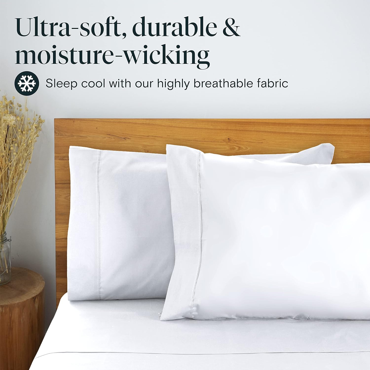 LuxClub 6 PC Queen Sheet Set, Rayon Made from Bamboo Bed Sheets, Deep Pockets 18" Eco Friendly Wrinkle Cooling Sheets Machine Washable Hotel Bedding Silky Soft - White Queen
