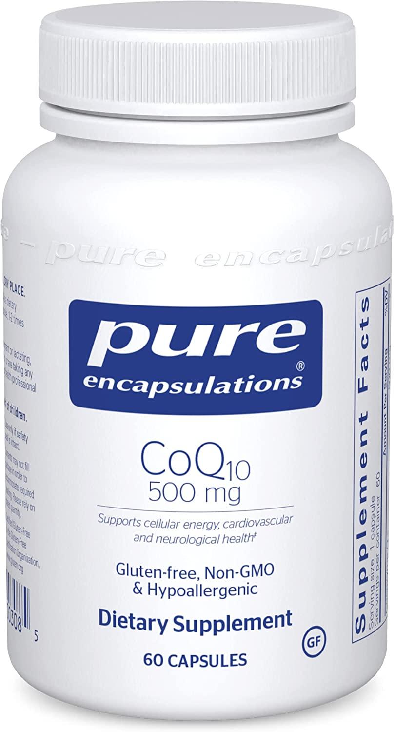 Pure Encapsulations CoQ10 500 mg | Coenzyme Q10 Supplement for Energy, Antioxidants, Brain and Cellular Health, Cognition, and Cardiovascular Support* | 60 Capsules