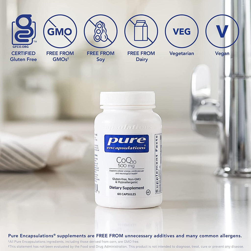 Pure Encapsulations CoQ10 500 mg | Coenzyme Q10 Supplement for Energy, Antioxidants, Brain and Cellular Health, Cognition, and Cardiovascular Support* | 60 Capsules
