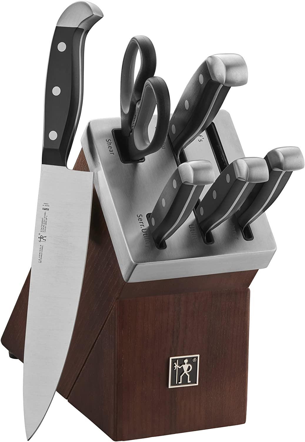 J.A. Henckels International Statement Kitchen Knife Set, 7-pc, Knife Sharpener, Professional Chef Knife Set, Chef Knife Set, Paring Knife, Utility Knife, Dark Brown