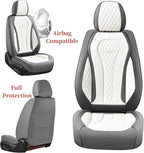Coverado Leather Seat Covers Full Set, 5 Seats Universal Seat Covers for Cars, Waterproof Luxury Leatherette Seat Cushions, Front and Rear Seat Protectors, Seat Covers Fit for Most Vehicles Gray/White