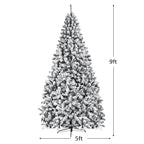 9ft Snow Flocked Hinged Artificial Christmas Tree Unlit Metal