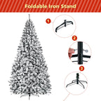 9ft Snow Flocked Hinged Artificial Christmas Tree Unlit Metal
