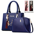 2pcs PU Leather Bag Set, Tassel Decor Handbag &amp; Crossbody Bag, Women's Office &amp; Work Purse