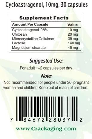 Crackaging Super-Absorption Cycloastragenol 98% (10mg/Cap, 180 Caps in 6 Bottles)