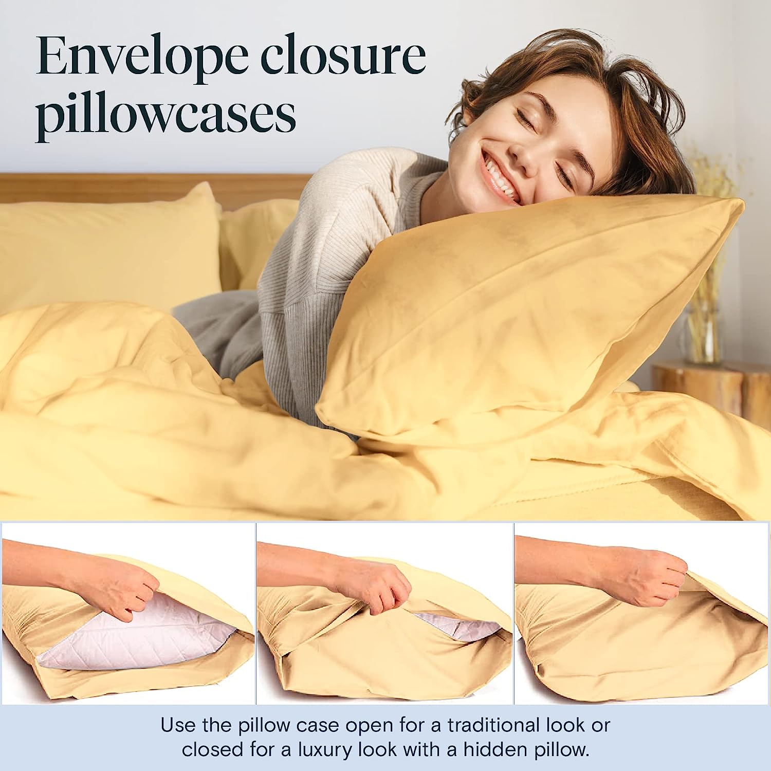 LuxClub 6 PC Queen Sheet Set Bamboo Sheets Deep Pockets 18" Eco Friendly Wrinkle Free Cooling Sheets Machine Washable Hotel Bedding Silky Soft - Yellow Queen