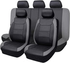 Flying Banner car seat Covers Protects Water Proof Faux Leather Carbon Fiber Front and Rear Bench (Gray Black, Full Set - 9PCS)