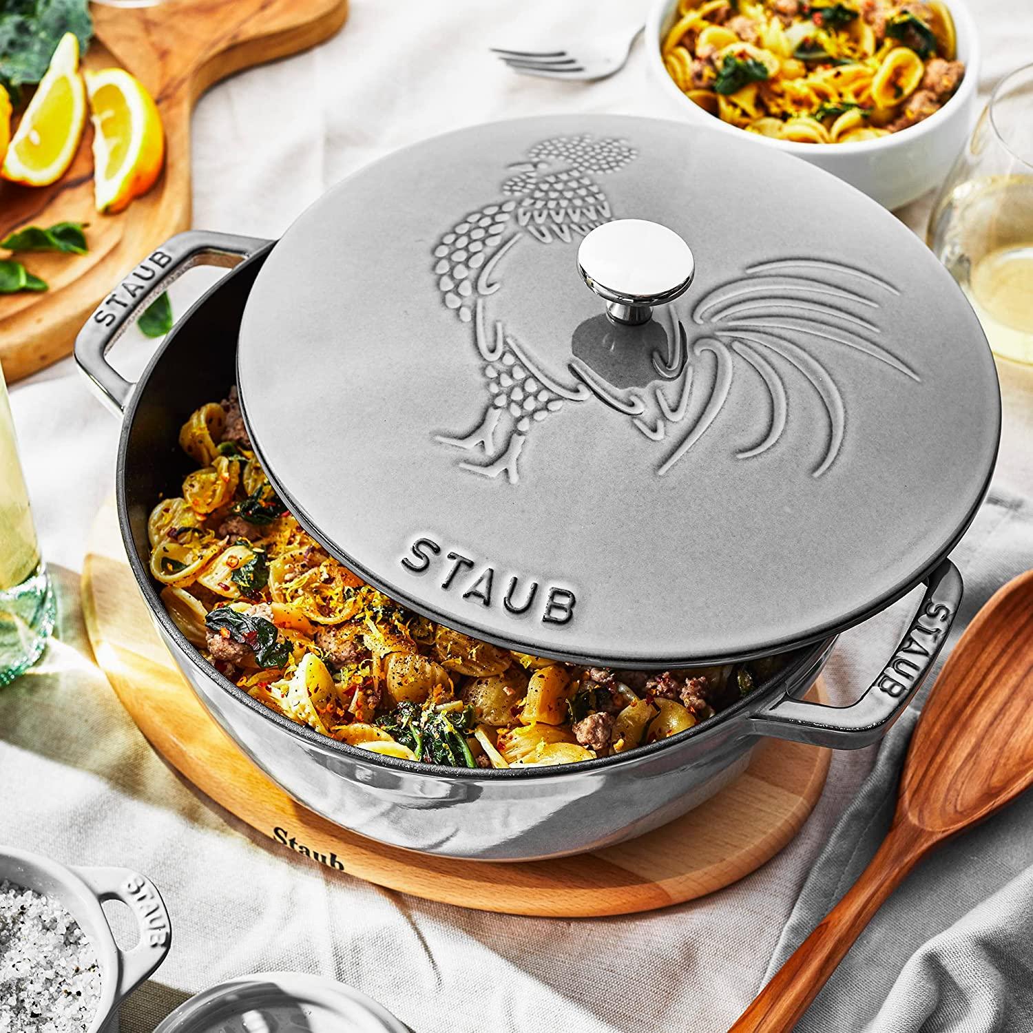 Staub Cast Iron 3.75-qt Essential French Oven Rooster - Graphite Grey, Made in France