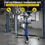 Transmission Jack,1/2Ton/1100lbs Capacity Hydraulic Telescopic Transmission Jack, 2-StaFloor Jack Stand with Foot Pedal, 360° Swivel Wheel, Garage/Shop Lift Hoist, Blue