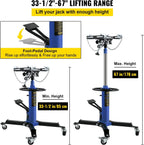 Transmission Jack,1/2Ton/1100lbs Capacity Hydraulic Telescopic Transmission Jack, 2-StaFloor Jack Stand with Foot Pedal, 360° Swivel Wheel, Garage/Shop Lift Hoist, Blue