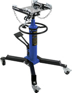 Transmission Jack,1/2Ton/1100lbs Capacity Hydraulic Telescopic Transmission Jack, 2-StaFloor Jack Stand with Foot Pedal, 360° Swivel Wheel, Garage/Shop Lift Hoist, Blue