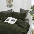 Houseri Velvet Olive Green Duvet Covet King Fluffy Army Green Bedding Flannel Duvet Cover King Size Dark Green Micromink Sherpa Comforter Cover King Warm Blackish Green Fuzzy Duvet Cover King Size