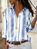 Fashion Striped Single-breasted Long Sleeve Blouse