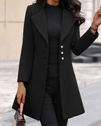 pure color woolen single-breasted slim-fit lapel coat