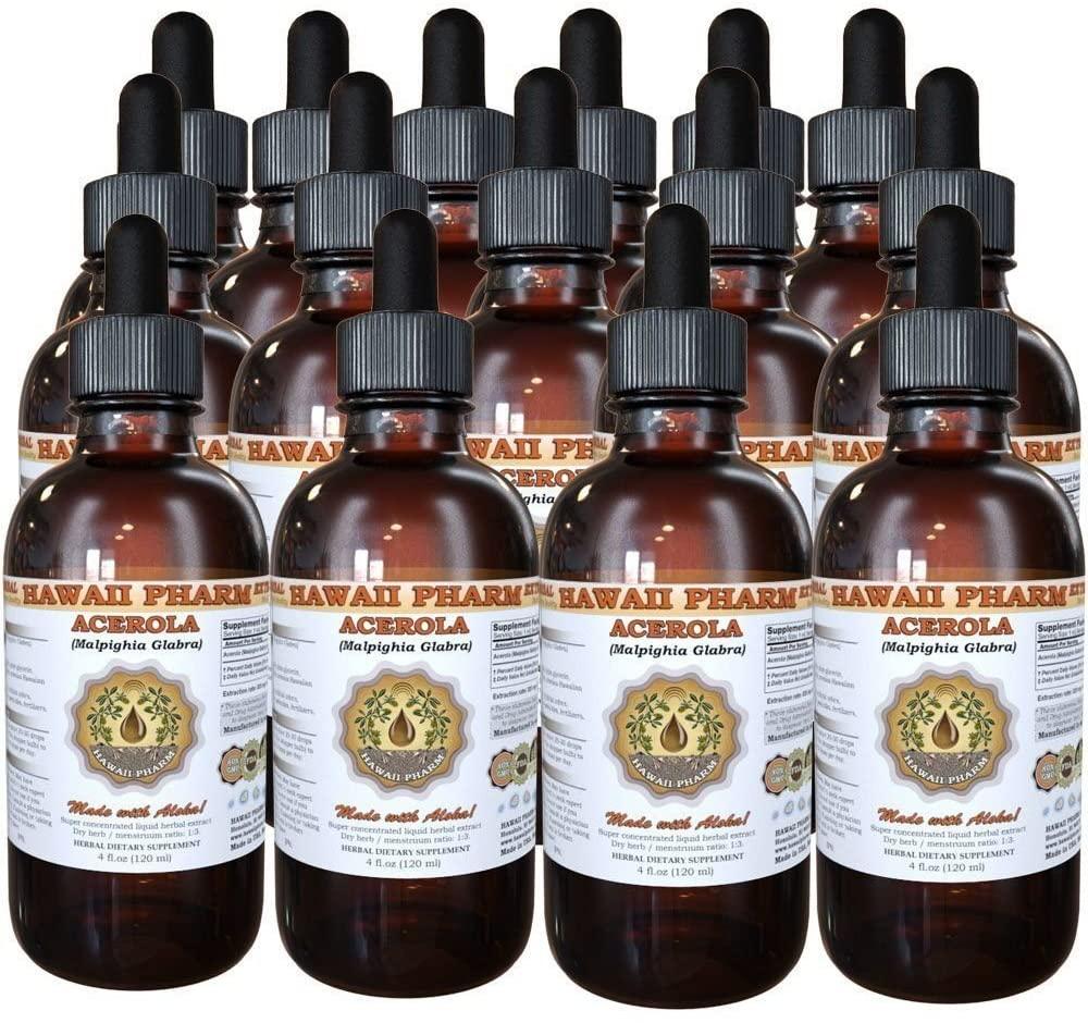 Acerola Liquid Extract, Organic Acerola (Malpighia Glabra) Dried Berry Powder Tincture Supplement 15x4 oz