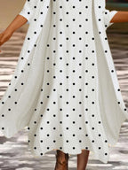Ladies Round Neck Polka Dot Printing Fashion Maxi Dress