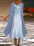 Round Neck Loose Casual Floral Print Suit Maxi Dress
