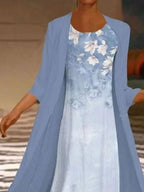 Round Neck Loose Casual Floral Print Suit Maxi Dress