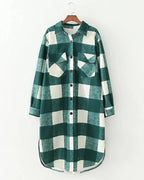 women green long plaid coat