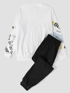 mens letter brush stroke print crew neck street two pieces outfits