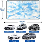 Upgraded Windshield Sun Shade, Car Sunshade with 360° Rotating Shaft, Umbrella Sun Shade Cover with Window Breaker, Suitable for Sedan, SUV, Pickup（Blue Sky）