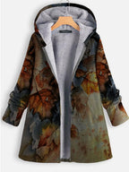 Leaf Print Plus Velvet Warm Coat
