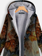 Leaf Print Plus Velvet Warm Coat