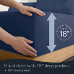 LuxClub Queen Size Striped Sheets Set, 6 PC Striped Bed Sheets, Deep Pockets 18" Eco Friendly Wrinkle Free Cooling Sheets Machine Washable Hotel Bedding Silky Soft (Queen, Striped Navy)