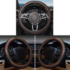 Gomass Car Steering Wheel Cover, Anti-Slip, Safety, Soft, Breathable, Heavy Duty, Thick, Full Surround, Sports Style (Black Brown)