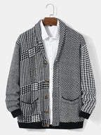 mens houndstooth pattern patchwork lapel button front knit casual cardigans