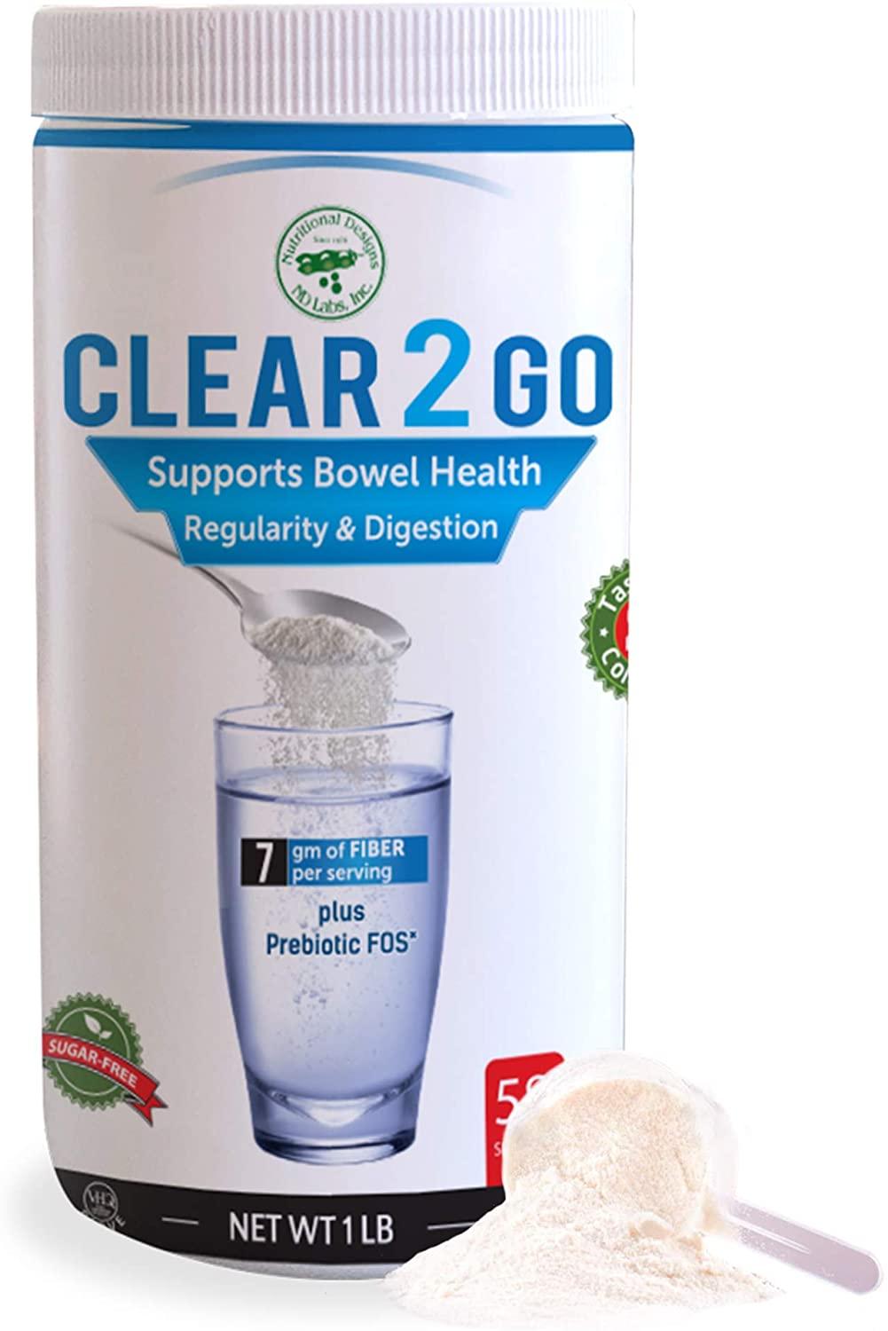 Clear 2 Go Prebiotic Inulin Fiber Supplement - All Natural Sugar & Gluten Free Dietary Fiber - Bowel Regularity & Digestive Health for Men & Women (Easy Powder) Pack of 12
