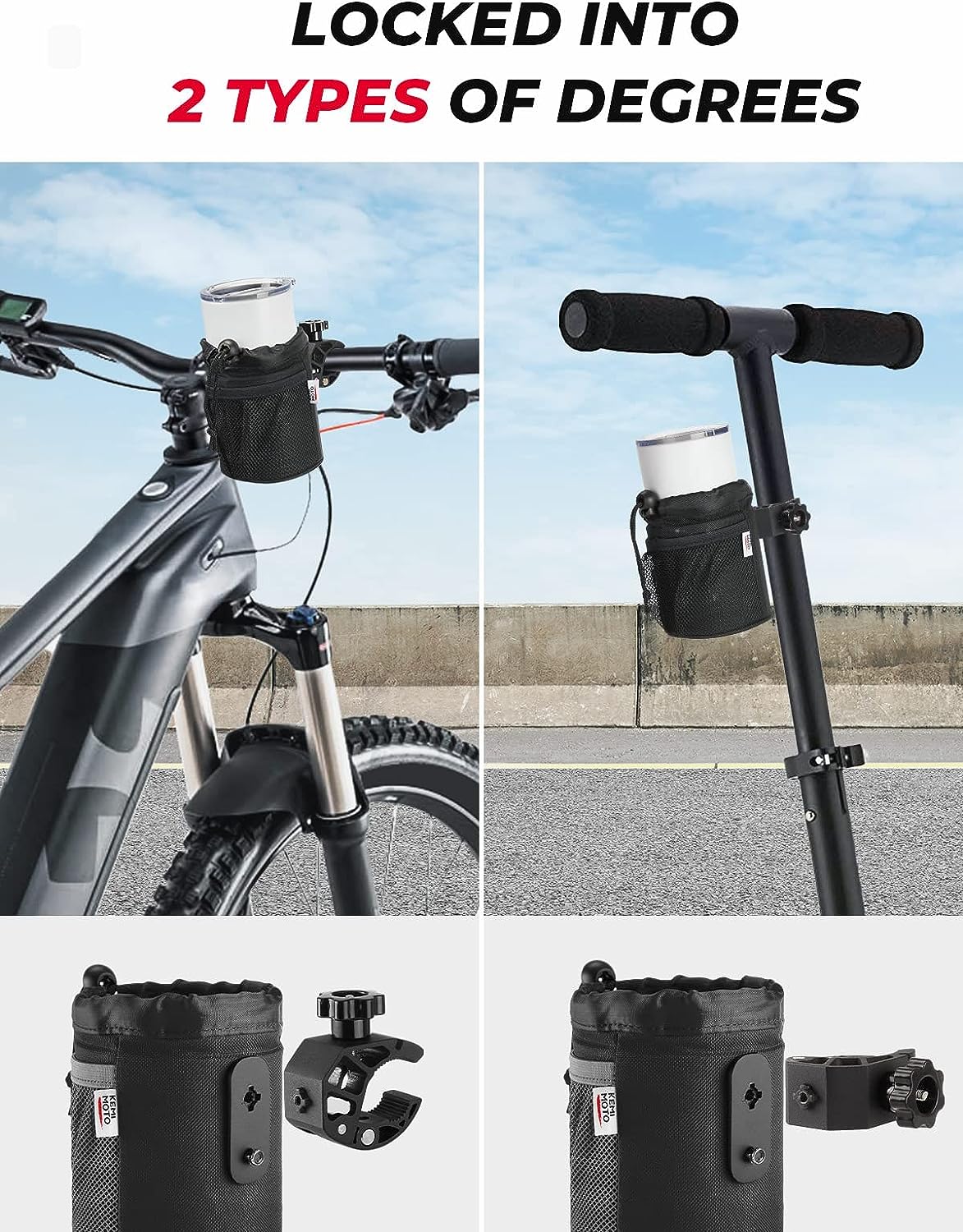 kemimoto Motorcycle Cup Holder, Oxford Fabric Motorcycle Drink Holder with 0.6"-1.5" Alligator Clamp, Universal Water Bottle Holder for Motorcycle, ATV/UTV, Scooter, Boat, Kayak, Bike, Walker