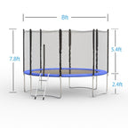 8ft Trampoline with Enclosure,300 LBS Weight Capacity for 5-6 Kids, Spring Cover Padding and Ladder,Outdoor Fitness Trampoline for Kids, Adults