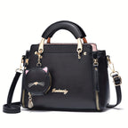 Letter Decor Hand Satchel Bag, Stylish Shoulder Zipper Bag With Mini Coin Purse, Crossbody Bag For Work