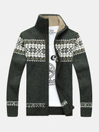 mens tribal style zipper stand collar casual knitted sweater cardigan